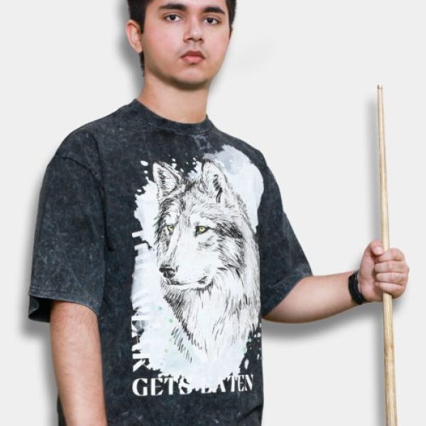 Optic Wash Black & White Wolf printed oversized unisex Lifestyle & Gym wearTshirt.