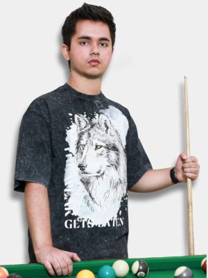 Optic Wash Black & White Wolf printed oversized unisex Lifestyle & Gym wearTshirt.