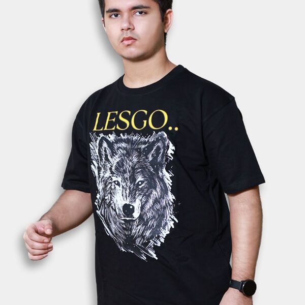Lesgo Black & White Wolf printed oversized Lifestyle & Gym wear Tshirt