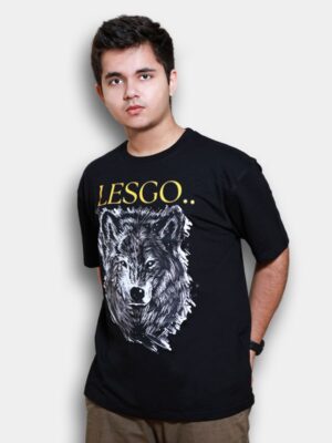 Lesgo Black & White Wolf printed oversized Lifestyle & Gym wear Tshirt
