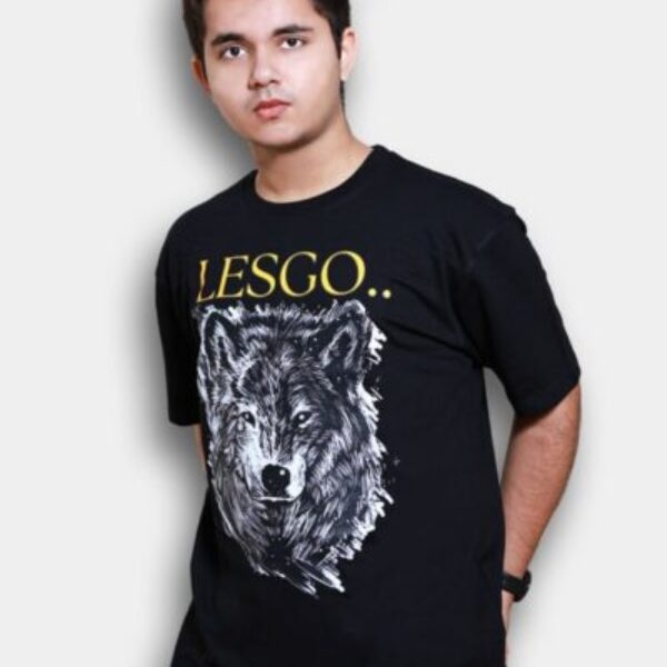Lesgo Black & White Wolf printed oversized Lifestyle & Gym wear Tshirt