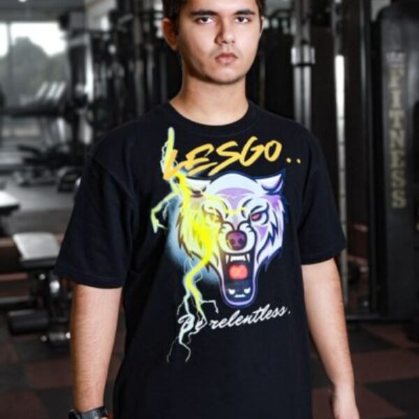 Be Relentless One Thunder Wolf Black oversized Lifestyle & Gym wear Tshirt