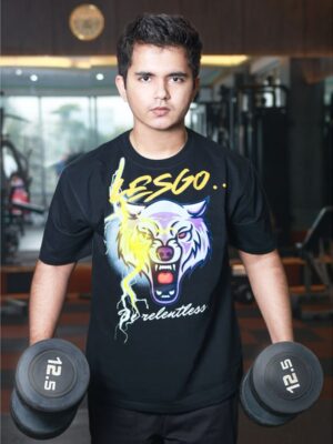 Thunder Wolf Black oversized Lifestyle & Gym wear Tshirt