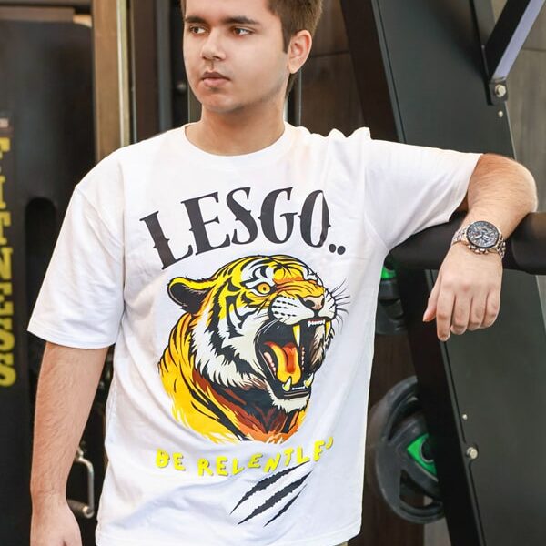 23-min Tiger Print Oversized White unisex Lifestyle & Gym wear Tshirt